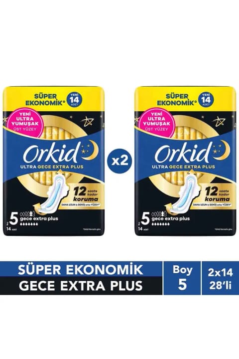Orkid Ultra شبانه Extra Plus (سایز 5) 14 عدد بسته اقتصادی فوق العاده x2