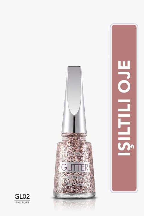 لاک ناخن Flormar مدل Glitter Nail Enamel GL02 رنگ صورتی نقره‌ای 34000006-gl02