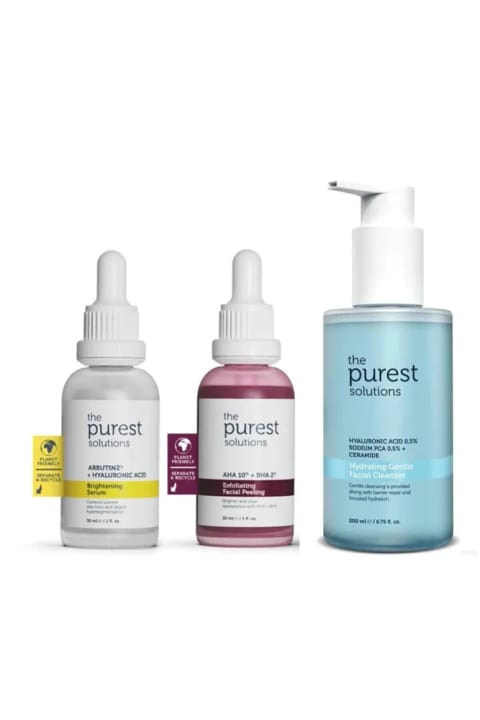 The Purest Solutions ست ترمیمکننده و روشنکننده پوست با ژل پاککننده، سرم آربوتین و سرم لایهبردار