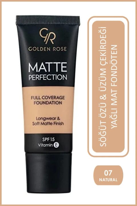 Golden Rose Matte Perfection Foundation Natural 07 عصاره بید و هسته انگور