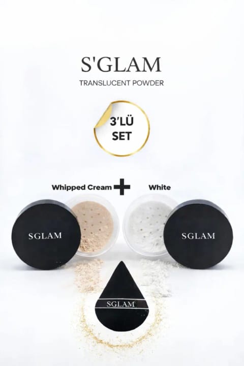 پودر ست و اسفنج پودر S'GLAM (بژ-سفید)