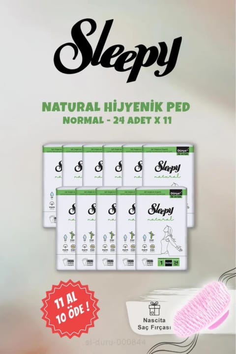 نوار بهداشتی Sleepy Natural حساسیتزا hygienic ۲۴ عددی Normal Ped ۱۱ AL ۱۰ ÖDE همراه با برس شامپو