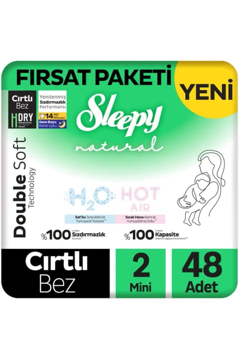 پوشک بچه Sleepy Natural Double Soft Ultra سایز 2 مینی 48 عددی — Ultra Paket 48