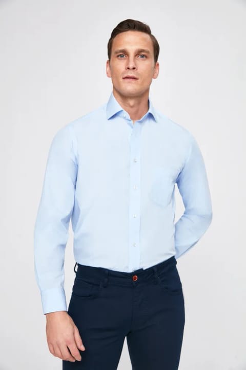 D'S Damat Regular Fit آبی ساده پیراهن