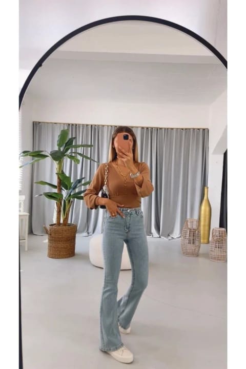 LİMABEL Arya اسپانیولی پاچه جین مشکی محو آبی کار واش اسپانیولی جین...