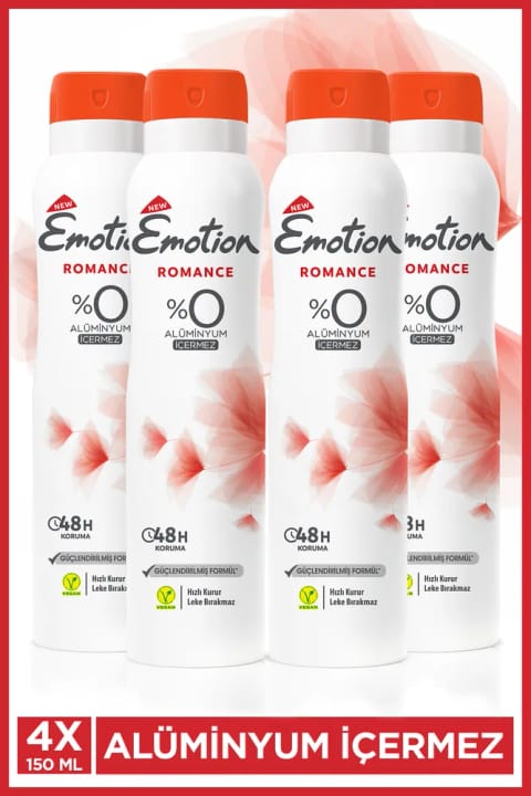 Emotion رومنس دئودورانت زنانه بدون آلومینیوم وگان 4×150 میلی‌لیتر خشک‌شونده سریع، بدون لک...