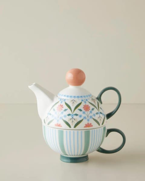 ست دمنوش‌خوری Nostalgic Whispers New Bone China ۳۸۰ – ۲۶۰ ml صورتی - سبز