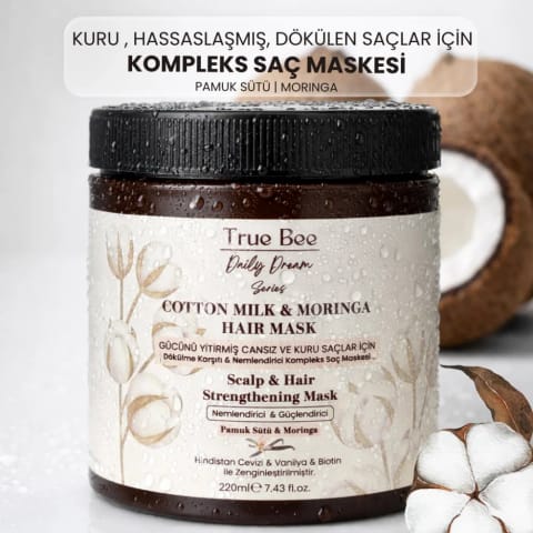 True Bee ماسک مو شیر پنبه و مورینگا کمپلکس ۲۲۰ میلیلیتر
