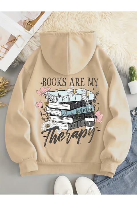 سویشرت یقه گرد چاپی My Books Are Therapy یونیسکس uyguntarz