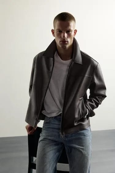 Zara کت چرم‌نما با فیت استاندارد