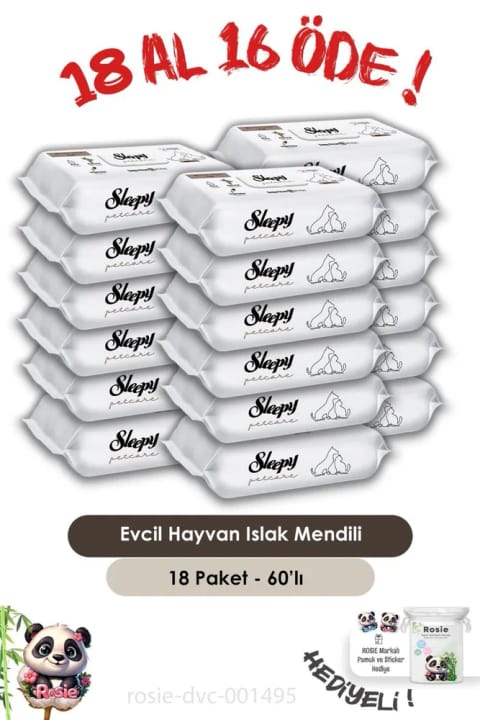 Sleepy 18 AL 16 ÖDE Petcare حیوانات خانگی دستمال مرطوب ۶۰ عددی و ROSIE