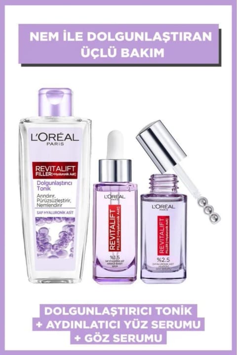 L'Oreal Paris Revitalift Filler حجمدهنده تونیک + سرم روشنکننده دور چشم