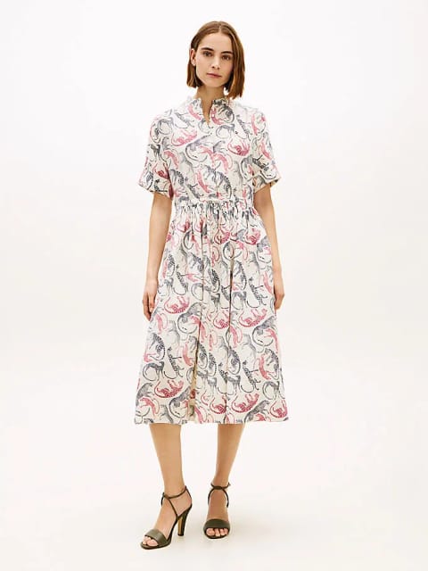 زنانه Essential Linen Midi Elbise