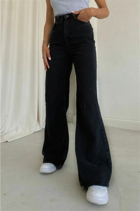 Trn JNS Lizovl 90's مشکی کشسان لی دار سوپر High Waist شلوار جین گشاد