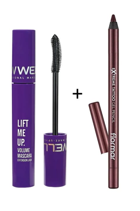 New Well Lift Me Up ماسکارا حجم دهنده ۸ میلی‌لیتر و مداد چشمی مات و ماندگار (شرابی) - ...