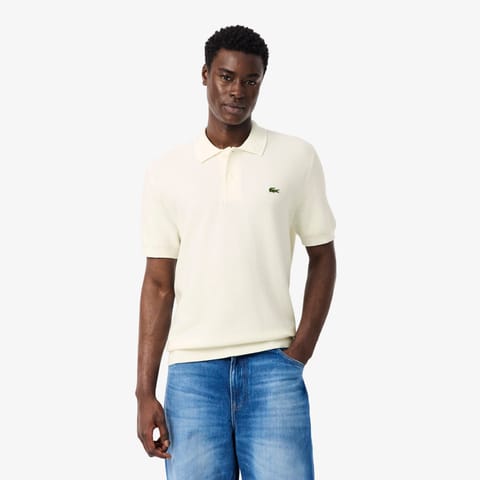 پولو‌ی کرم بافت Lacoste مدل Classic Fit آستین کوتاه مردانه