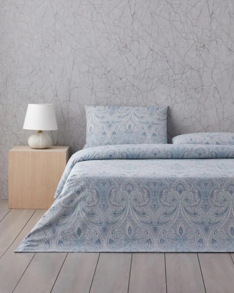 ست روتختی Boho Chic نخی یک‌نفره با ملحفه ۱۶۰×۲۲۰ سانتی‌متر آبی