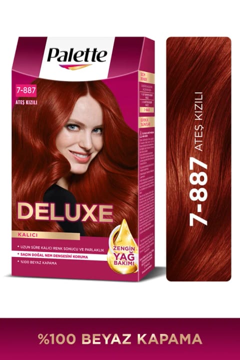 Palette Deluxe 7-887 Ateş Kızılı غنی از روغن مراقبتی کیت رنگ مو و ماسک مراقبت