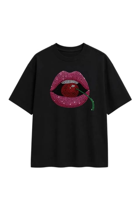 zaee Cherry Kiss تیشرت اورسایز سنگ‌دوزی‌شده