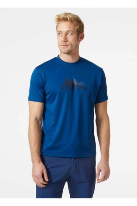تیشرت آستین کوتاه یقه گرد مردانه آبی Helly Hansen Tech Graphic