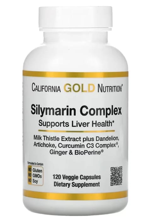 مکمل Silymarin Complex کالیفرنیا گلد نیوتریشن با عصاره خار مریم، قاصدک، کنگر فرنگی، Curcumin C3 Complex، زنجبیل و BioPerine، ۱۲۰ کپسول گیاهی