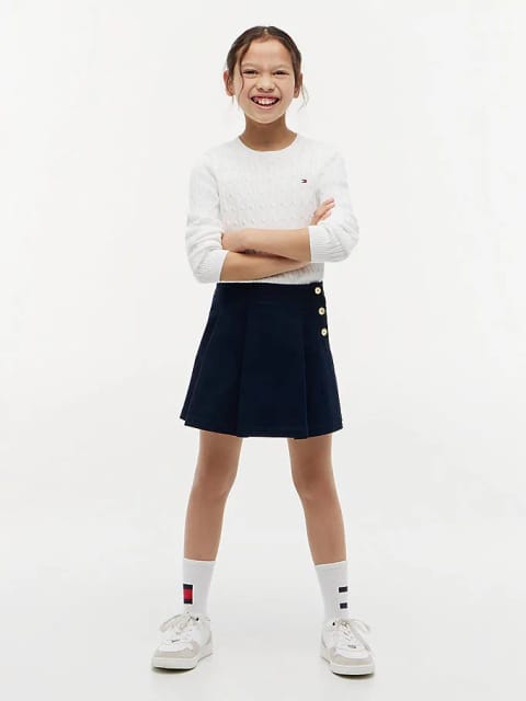 دامن پلیسه دخترانه با دکمه طلایی Tommy Hilfiger