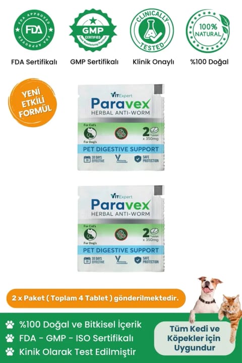 Vitexpert قرص پارازیت گیاهی و خوشمزه سگ و گربه Paravex Herbal An...