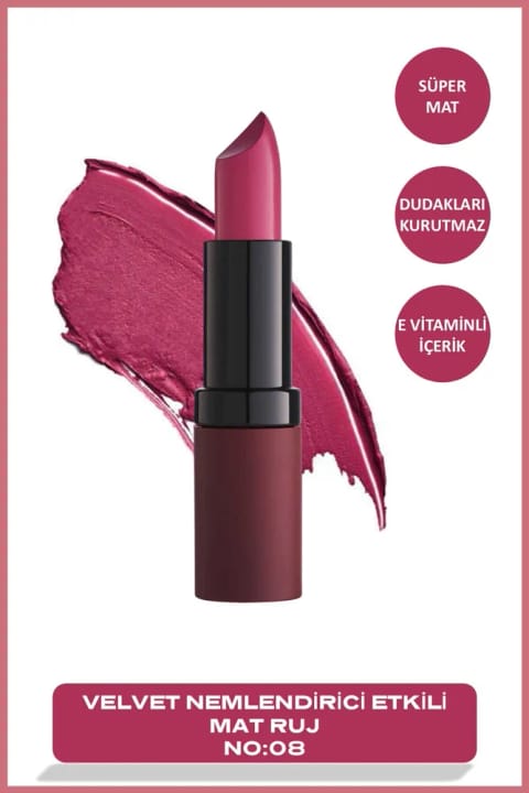 رژ لب مات مخملی Golden Rose شماره 08 - رژ مات مخملی با پیگمنت بالا