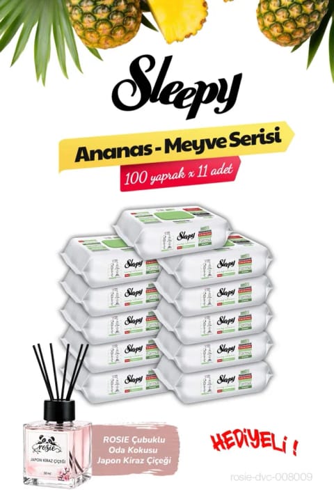 دستمال تمیزکننده سطح آناناس Sleepy 1100 برگ (100 x 11)، خوشبوکننده اتاق ROSIE
