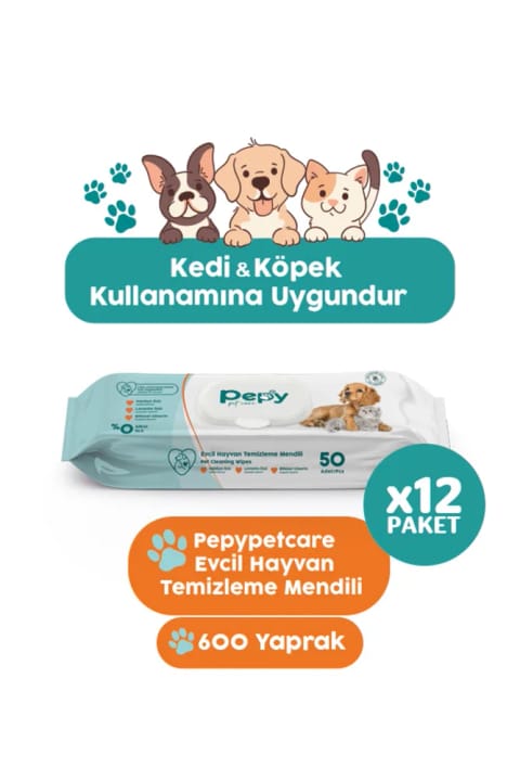 PEPY دستمال مرطوب مخصوص گربه و سگ ۱۲ بسته ۶۰۰ عددی