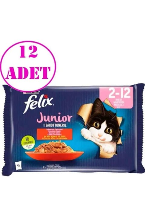 FELIX Junior غذای مرطوب گربه با مرغ و گوشت گاو ۱۲ عددی