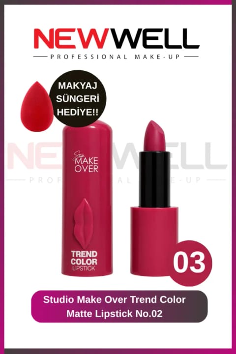 New Well Studio Make Over Trend Color Matte Lipstick No.03 & Makyaj Süngeri H...