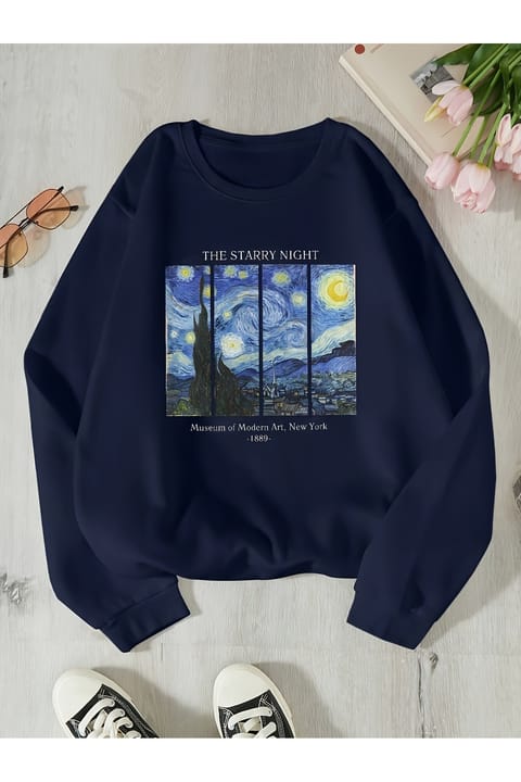سویشرت اورسایز چاپ The Starry Night یونیسکس uyguntarz