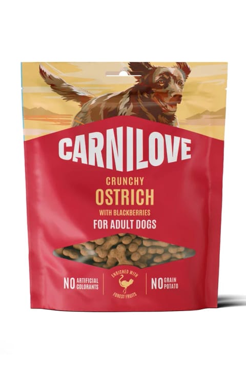 Carnilove تشویقی سگ کرانچی با گوشت شترمرغ و بلوبری ۲۰۰ گرم