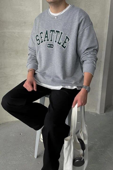 سویشرت اورسایز مردانه Seattle چاپی Grimelanj