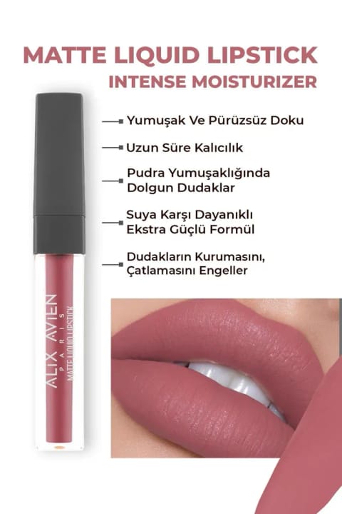 Alix Avien رژ لب مایع مات بلند ماندگار با بافت مخملی و بدون خشکی — 508 Bright Rose