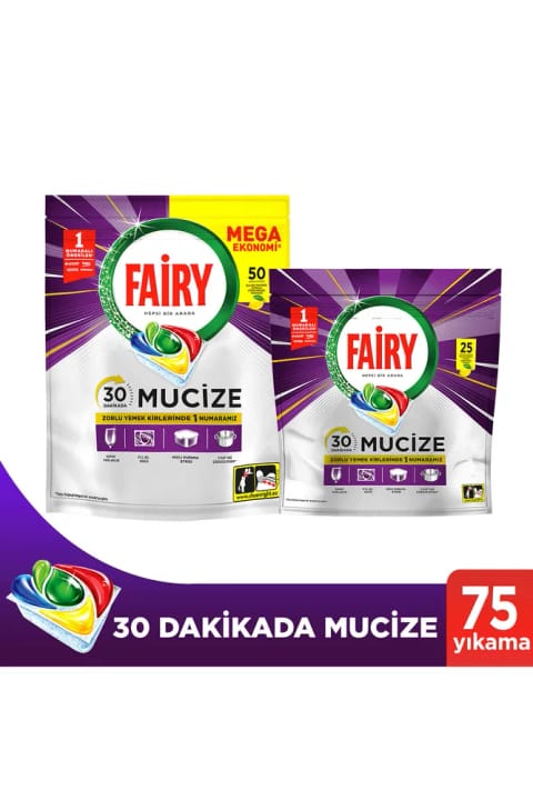 Fairy Mucize ماشین ظرفشویی کپسول ۵۰+۲۵ عددی (۷۵ عددی)