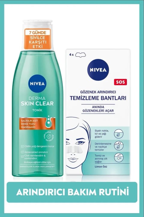 تونر ضد جوش و پاککننده منافذ نیوآ Derma Skin Clear 200ml و نوار بینی ضد جوش سرسیاه