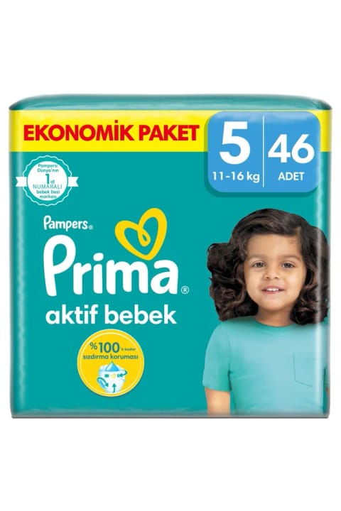 پوشک بچه Prima Aktif سایز 5 تعداد 46 عدد بسته اقتصادی