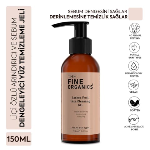 The Fine Organics ژل شستشوی صورت پاککننده و متعادلکننده سبوم با عصاره لیچی ۱۵۰ میلیلیتر