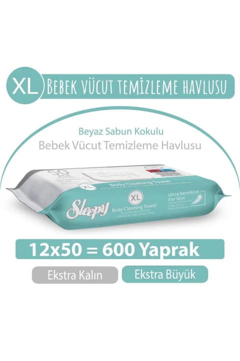 دستمال مرطوب بدن Sleepy سایز XL بسته 50 عددی × 12