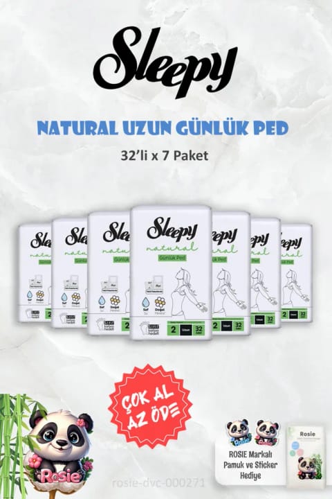 Sleepy 7'li Çok Al Az Öde Natural Ultra Hassas Günlük Ped Uzun 32 Adet ve ROSIE