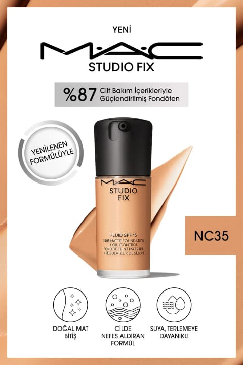 فونداسیون مات M.A.C Studio Fix Fluid SPF15 ماندگاری تا ۲۴ ساعت - رنگ NC3...