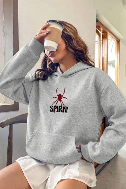 سویشرت هودی اورسایز یونیسکس چاپ SPIRIT دار کلاه uyguntarz