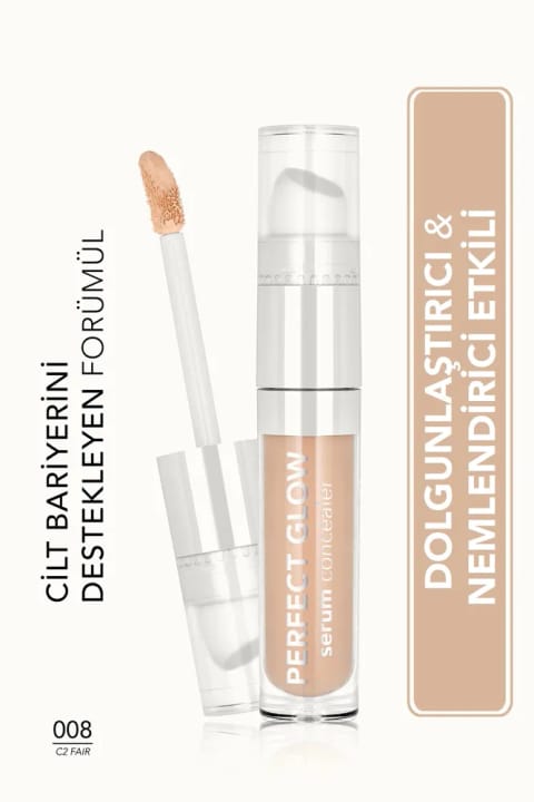 Flormar Perfect Glow Serum مرطوبکننده کانسیلر با پوشش بالا و اپلیکاتور اسفنجی — 008 C2 Fair