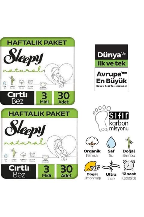 Sleepy Natural پوشک بچه سایز ۳ - بسته ۶۰ عددی (۴-۹ کیلوگرم)