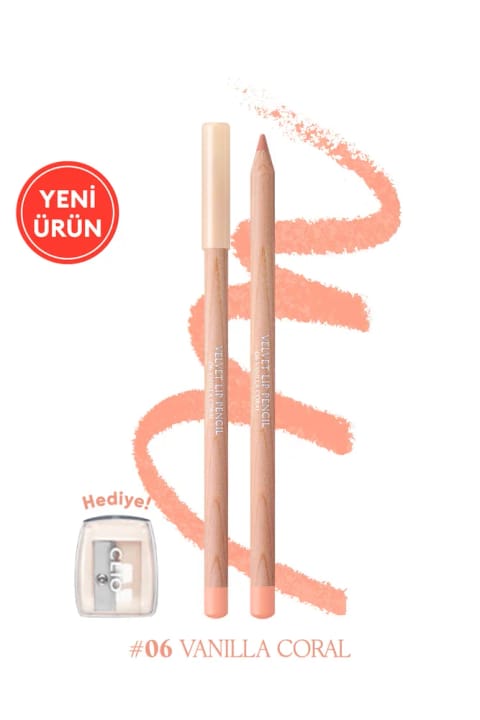CLIO مخمل لپ پنسیل ست مداد لب و تراش با فرمول کرمی — 06 Vanilla Coral
