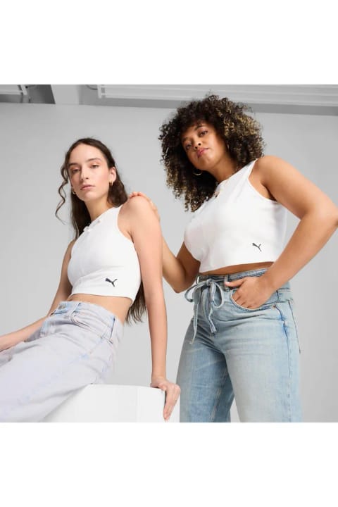 تیشرت آستینکوتاه کراپ رینگد زنانه Puma Wardrobe Essential سفید