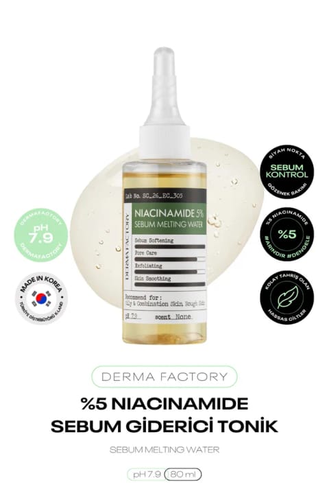 تونیک پاک‌کننده منافذ و چربی DERMA FACTORY با 5% Niacinamide Sebum Meltin...