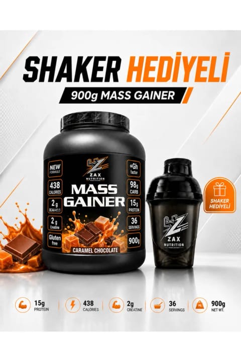 zax nutrition ماسگینر ویتامینه ۹۰۰ گرم کارامل + شیکر پریمیوم